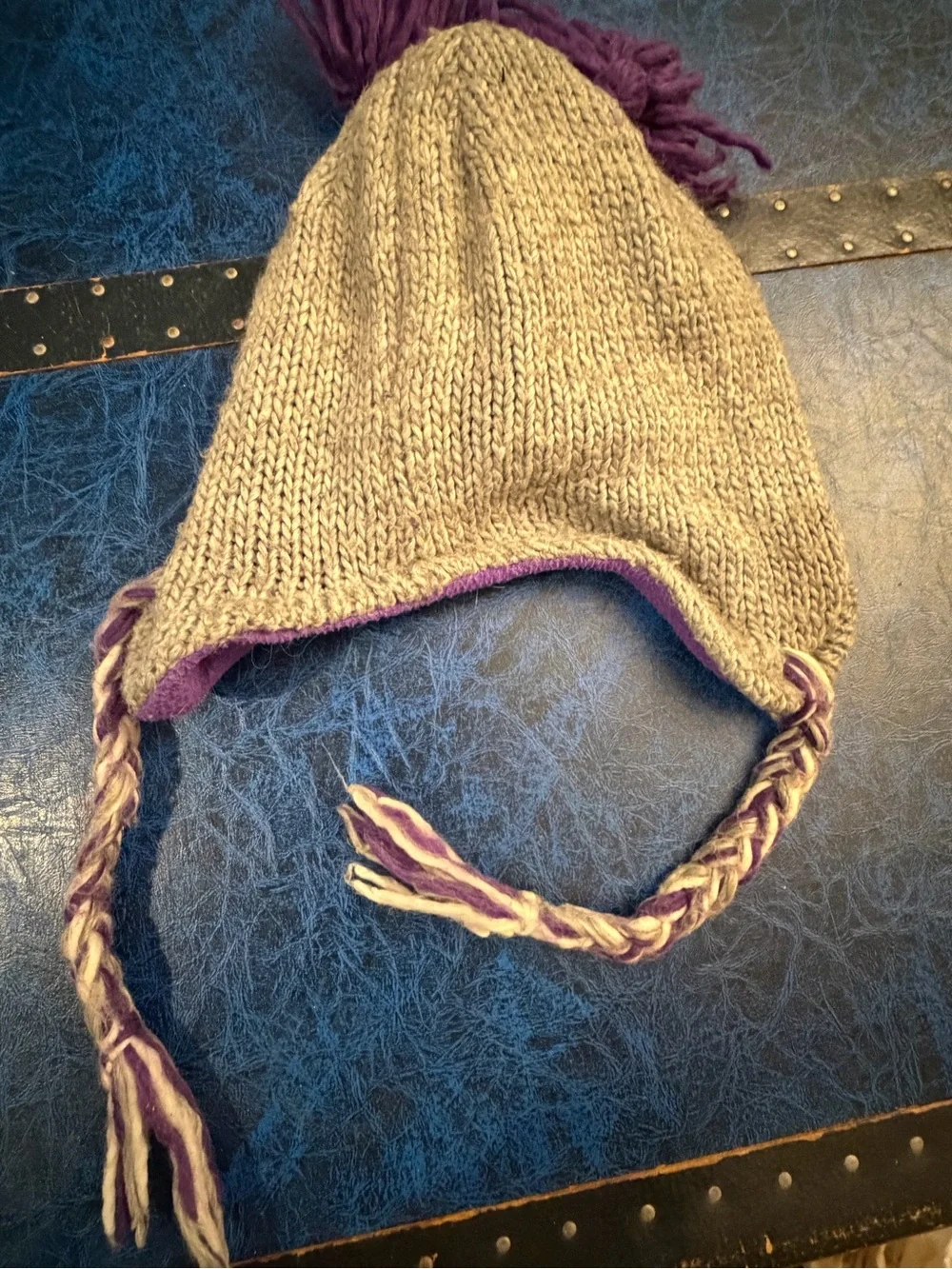 Purple & Gray Kids Knit Earflap Hat - Cozy Winter Accessory
